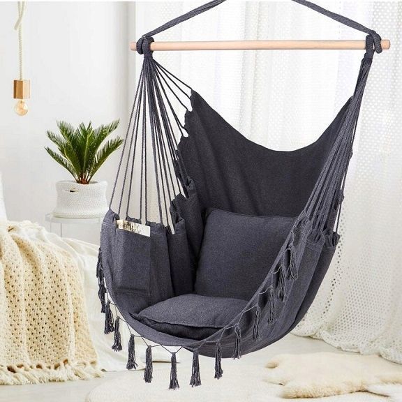 Підвісне крісло, бразильський гамак BOHO Black + 2 подушки 5058 фото
