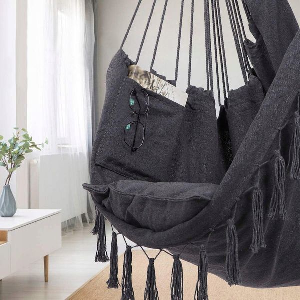 Підвісне крісло, бразильський гамак BOHO Black + 2 подушки 5058 фото